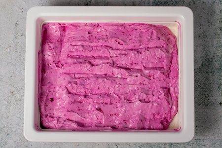 Beetroot, yogurt and garlic appetizer on gray background. Healthy appetizers. local name pink sultan