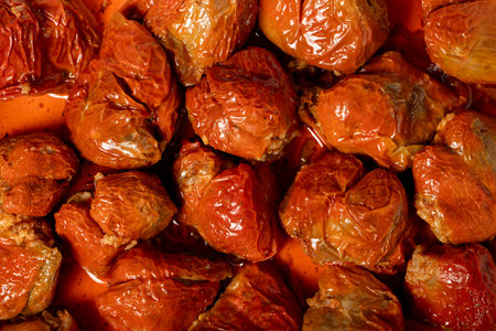 Dried stuffed peppers. Healthy appetizers. food background. local name stuffed peppersの写真素材