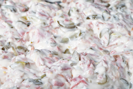 Italian salad with mayonnaise. Healthy appetizers. food backgroundの写真素材