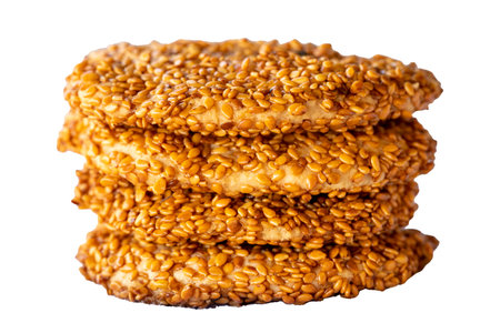 Sesame cookies. Salty cookies isolated on white background. close up