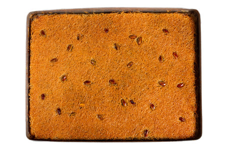 Kadayif with pistachio. Kadayif tray isolated on white background. top view
