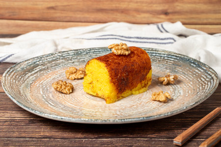 Fried sherbet cheese dessert. Milk dessert. Slices of cheese dessert on a plate. Local name cheese...