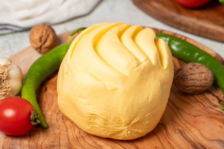 cow butter Organic butter on wood serving board. Close upの写真素材
