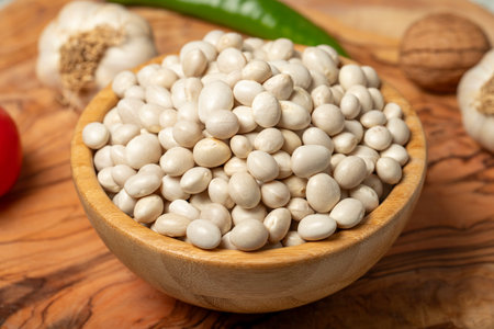 Raw dried beans in a bowl. Dried beans are nutritious food. Healthy and natural vegetarian food....