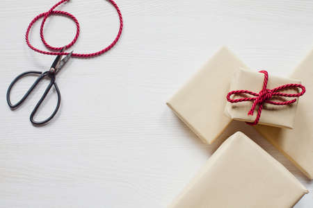 Making rustic, homemade gifts wrappingの写真素材