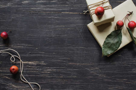 Gift boxes with rustic wrappingの写真素材