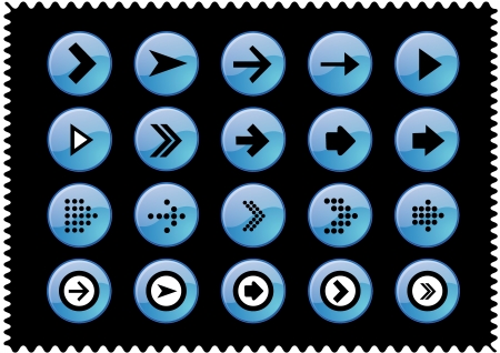 	Arrow sign icon set  Simple circle shape internet button on black groundのイラスト素材
