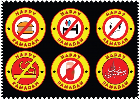 Happy Ramadan, things which are forbidden during fasting iconsのイラスト素材