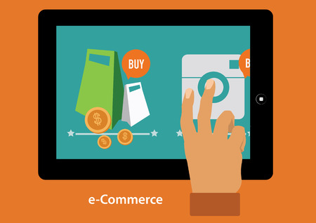 concept with icons of buying product via online shop and e-commerce ideas symbol のイラスト素材