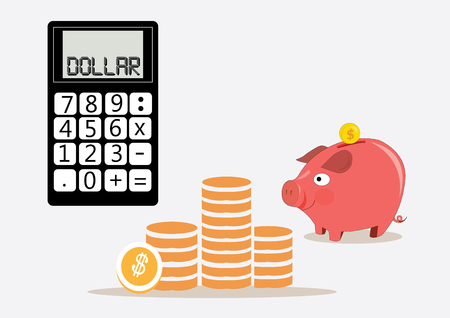 piggy bank money box with calculator. vector illustrationのイラスト素材
