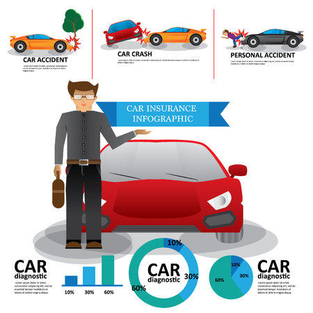car insurance info graphic elements, insurance protection that insured with shield. flat vector illustrationのイラスト素材