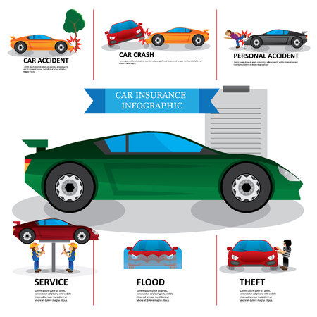 car insurance info graphic elements, insurance protection that insured with shield. flat vector illustrationのイラスト素材