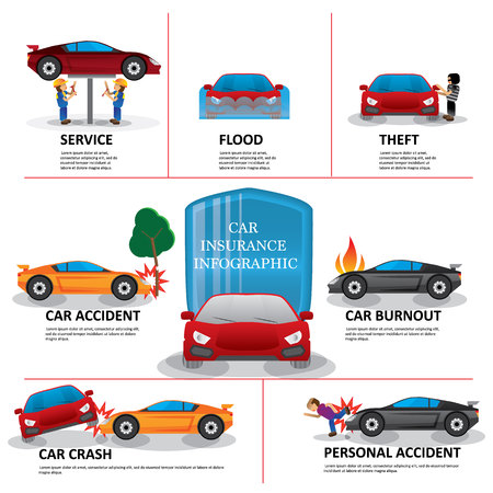 car insurance info graphic elements, insurance protection that insured with shield. flat vector illustrationのイラスト素材