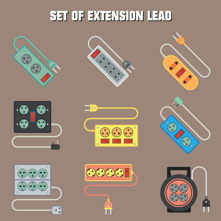 set of extension cord / lead icon. flat vector illustrationのイラスト素材