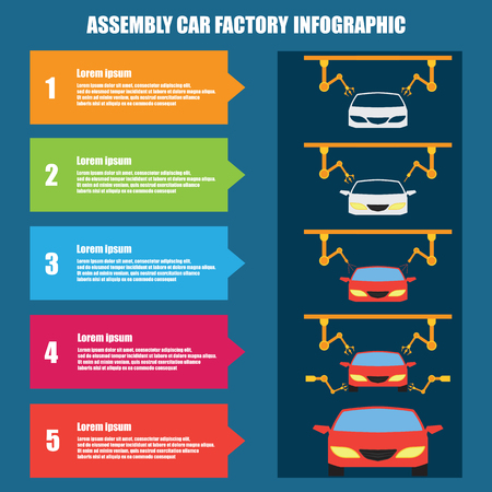 assembly car infographic / assembly line and car factory production process. flat vector illustrationのイラスト素材