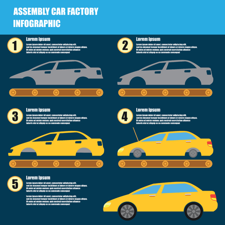 assembly car infographic / assembly line and car factory production process. flat vector illustrationのイラスト素材