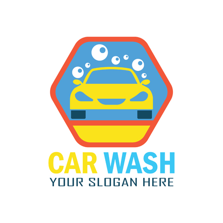 Creative yellow car wash service logo with text space for your slogan, vector illustration.のイラスト素材
