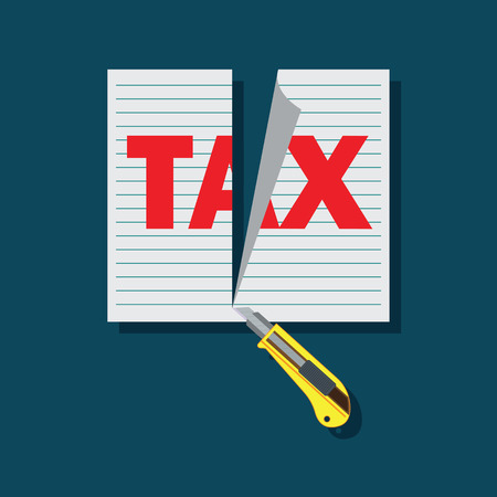 tax paper cut with cutter concept to reduce taxes paying less. vector illustrationのイラスト素材