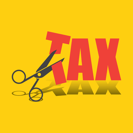 tax cut with scissor concept to reduce taxes paying less. vector illustrationのイラスト素材