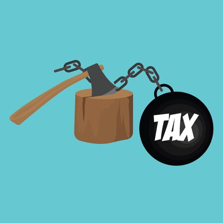tax handcuffs cut with ax concept to reduce taxes paying less. vector illustrationのイラスト素材