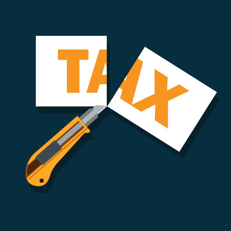 tax paper cut with cutter concept to reduce taxes paying less. vector illustrationのイラスト素材
