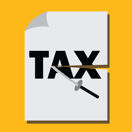 Tax paper cut with sword concept to reduce taxes paying less. vector illustrationのイラスト素材