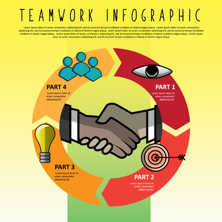 businessman shaking hand teamwork info graphic business concept, unity, support, togetherness, vector illustrationのイラスト素材