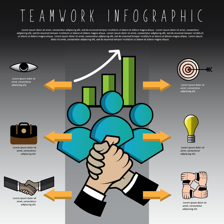 Businessman shaking hand teamwork info graphic business concept, unity, support, togetherness, vector illustrationのイラスト素材