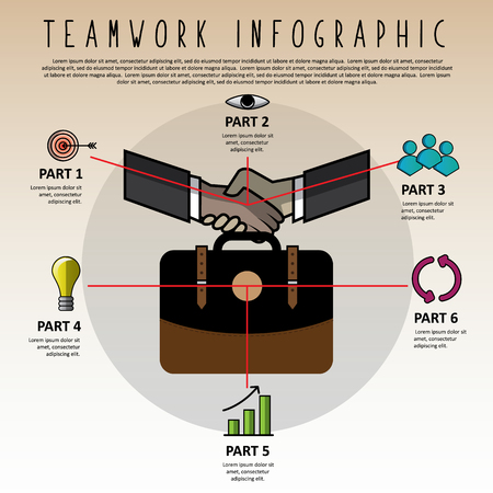 businessman shaking hand teamwork info graphic business concept, unity, support, togetherness, vector illustrationのイラスト素材