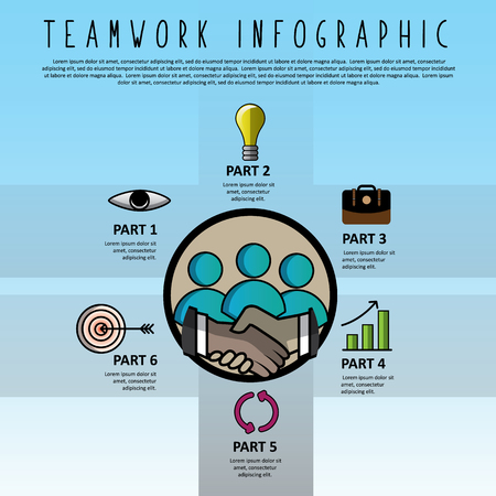 businessman shaking hand teamwork info graphic business concept, unity, support, togetherness, vector illustrationのイラスト素材