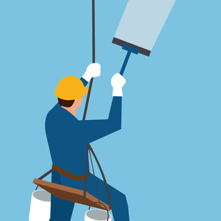 glass cleaner of steeplejack washing a skyscraper windowsのイラスト素材