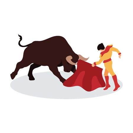 bullfighter awaiting for the bull in the bullring. bull fighting concept. vector illustrationのイラスト素材