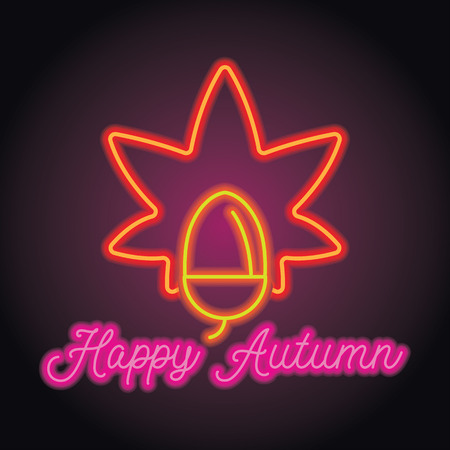 autumn season with neon light effect. vector illustrationのイラスト素材