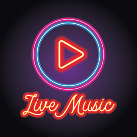 music and live music logo with neon light effect. vector illustrationのイラスト素材