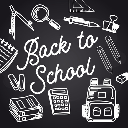 back to school with chalk font on blackboardのイラスト素材