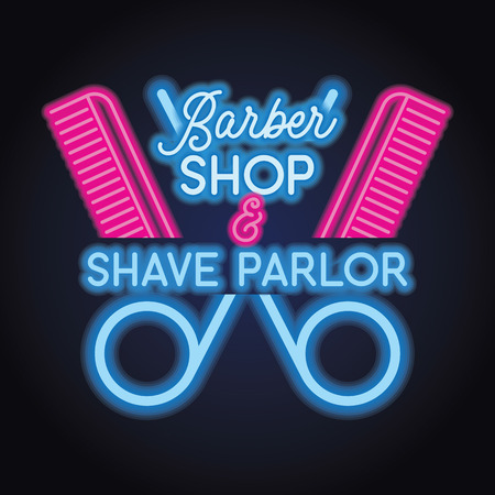 barber shop logo with neon light effect. vector illustrationのイラスト素材