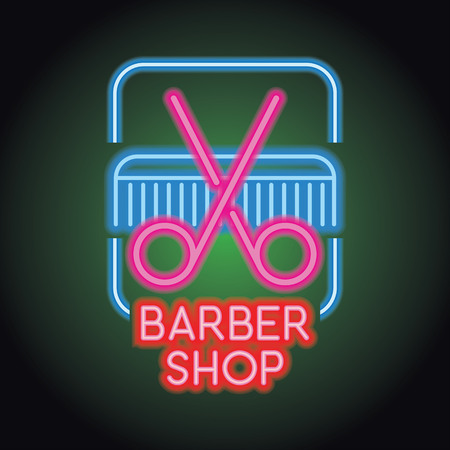 barber shop logo with neon light effect. vector illustrationのイラスト素材
