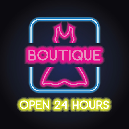 boutique logo with neon light effect. vector illustrationのイラスト素材