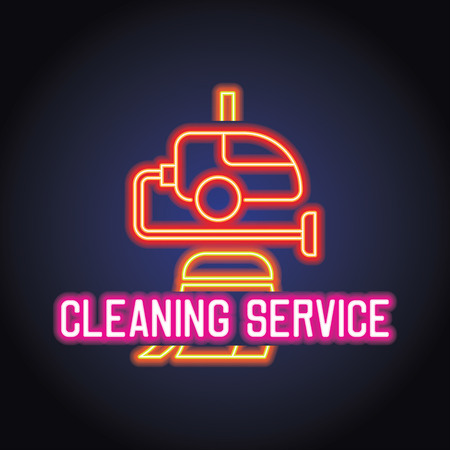 cleaning service logo for home and office service with neon light effect. vector illustrationのイラスト素材