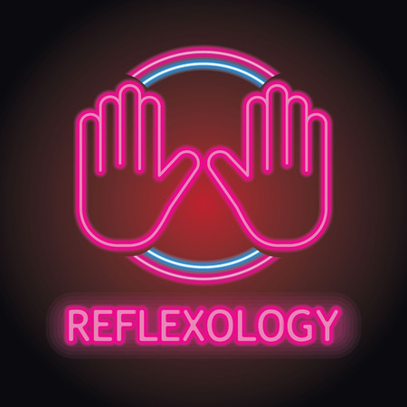reflexology zone therapy logo with neon sign effect. vector illustrationのイラスト素材