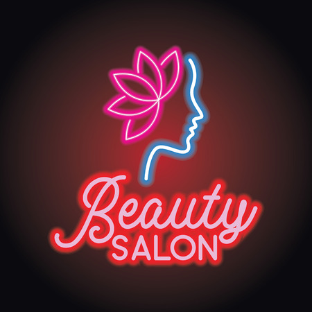 beauty salon logo with neon light effect. vector illustrationのイラスト素材