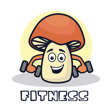 fitness mushroom cartoon character. vector illustrationのイラスト素材