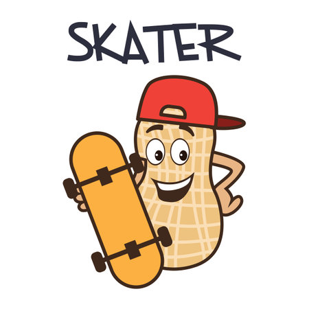skater peanut cartoon character. vector illustrationのイラスト素材