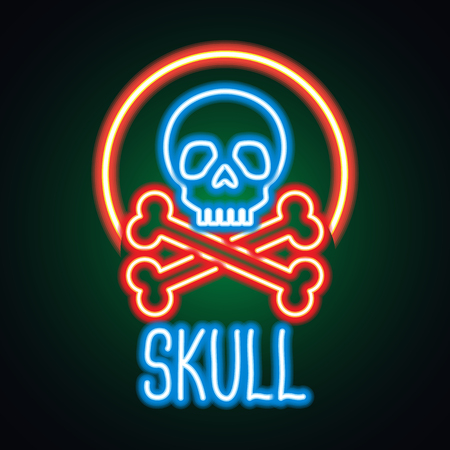 skull logo with neon sign effect. vector illustrationのイラスト素材