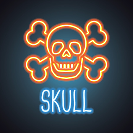 skull logo with neon sign effect. vector illustrationのイラスト素材