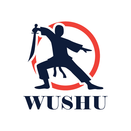 wushu with a weapon logo isolated on white background. vector illustrationのイラスト素材