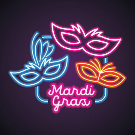 mardi gras for mask carnival with neon light effect. vector illustrationのイラスト素材