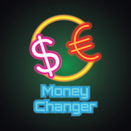 bank with neon sign effect for bank office, vector illustrationのイラスト素材