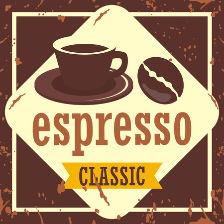 cup of coffee with coffee beans for coffee shop vintage poster. vector illustrationのイラスト素材