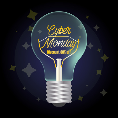 cyber monday sale discount  light bulb for cyber monday event. vector illustrationのイラスト素材